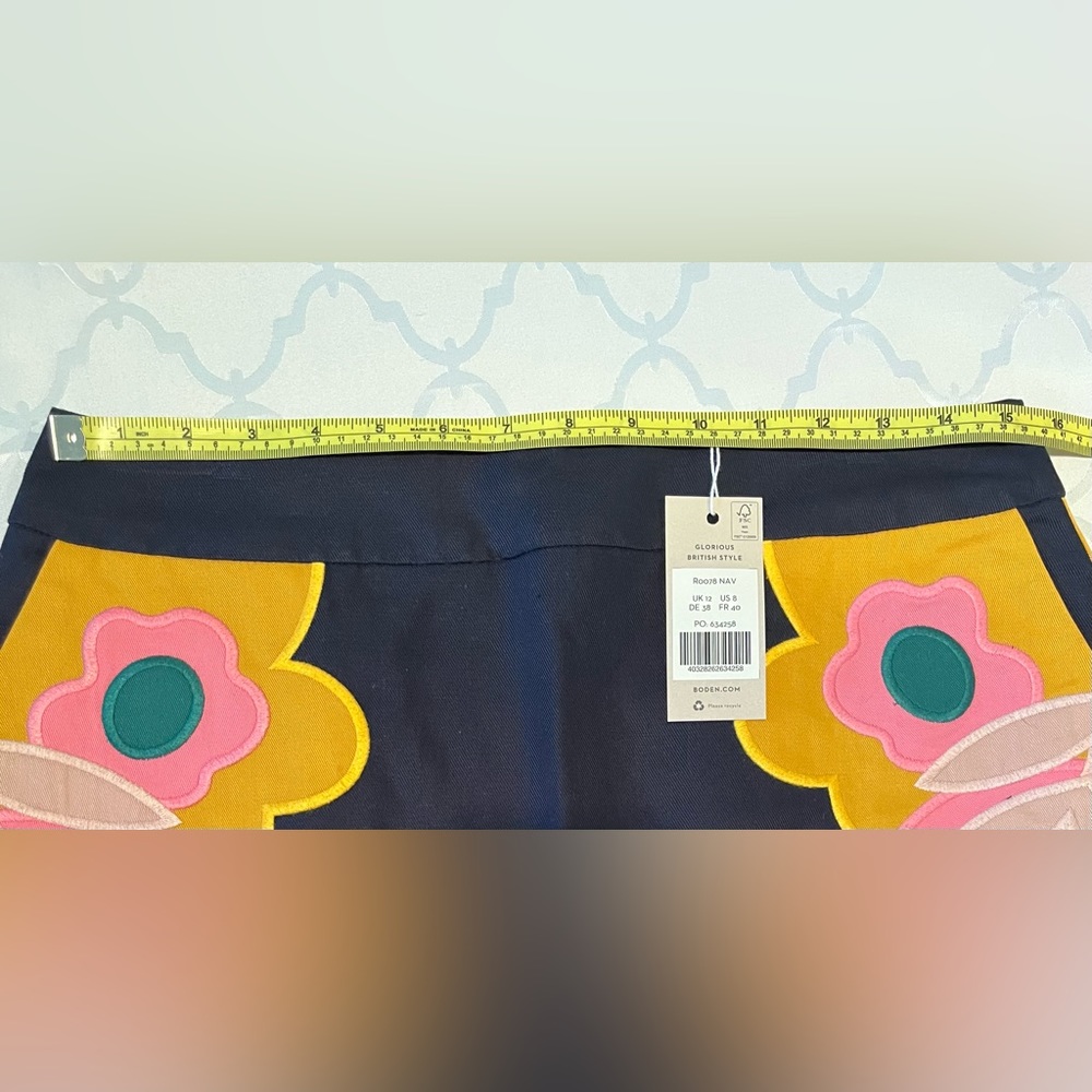 Boden Navy Mini Skirt with Pink, Yellow and Green Floral Appliqué - Picture 6 of 6